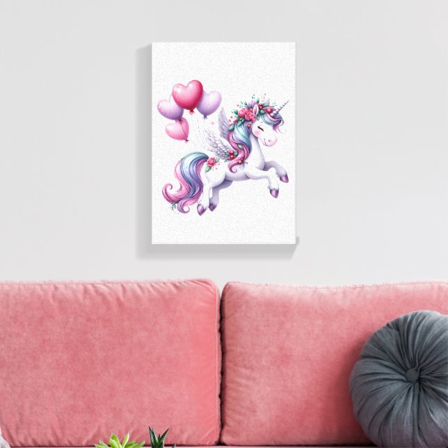Sträckt Canvastryck Blommig Lila Enhörning  (Insitu (Vardagsrum))