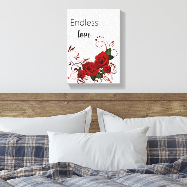 Sträckt Canvastryck Endless Love Röda Rosor (Insitu (sovrum))
