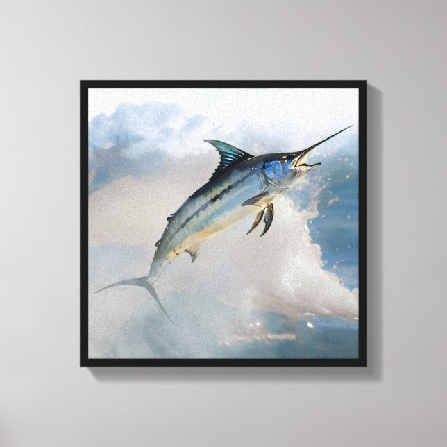 Sträckt canvastryck med hoppande marlin (Framsida)