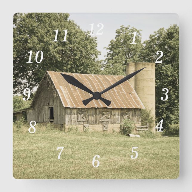 Strafford MO Barn Antique Wall Clock Fyrkantig Klocka (Framsida)