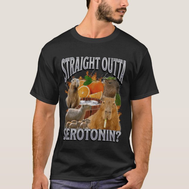 Straight Outta Serotonin Funny Capybara Meme Bootl T Shirt (Framsida)
