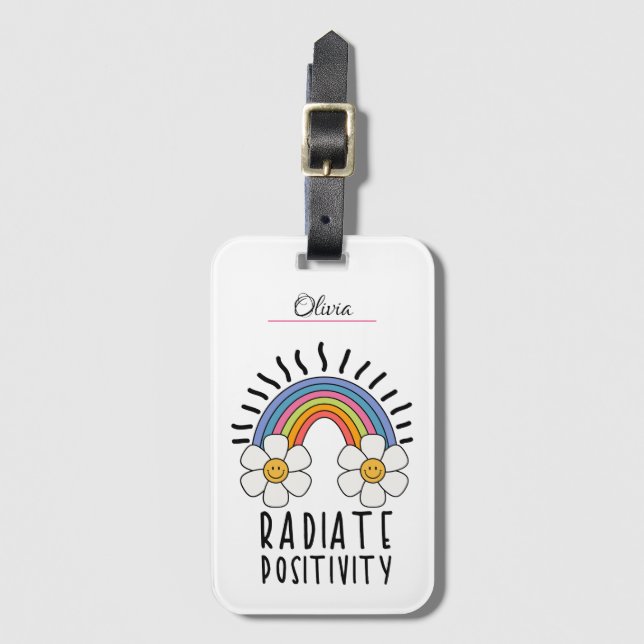 Stråla Positivitet | Färgglad Regnbåge och Blommor Bagagebricka (Framsida vertikal)