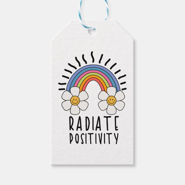 Stråla Positivitet | Färgglad Regnbåge och Blommor Presentetikett (Framsidan)