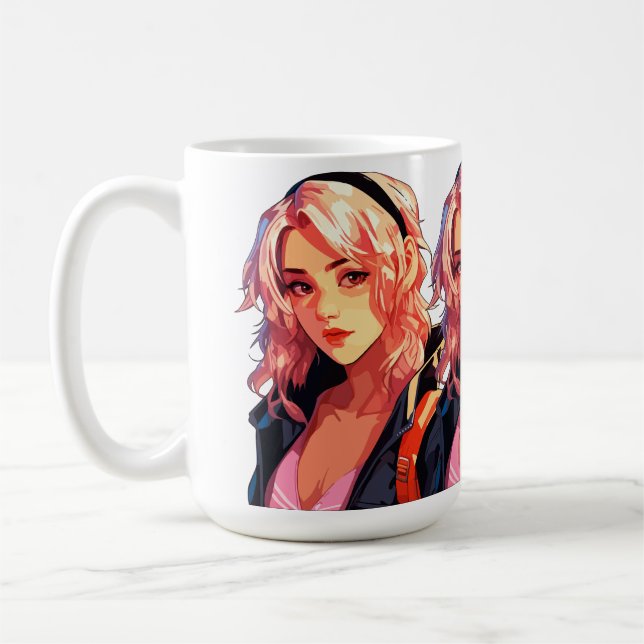 Strålande Anime-Flicka: Vacker Manga-Konst Kaffemugg (Vänster)