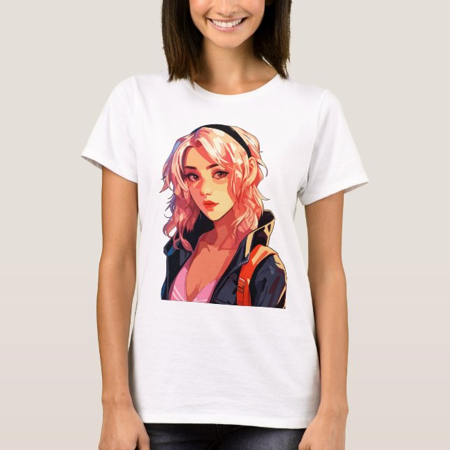 Strålande Animeflicka: Vacker Mangakonst T Shirt (Framsida)
