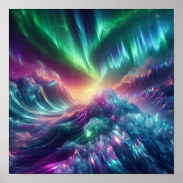 Strålande Aurora Kristallvåg Horisont Glöd Poster