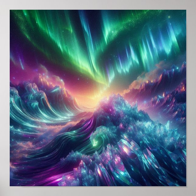 Strålande Aurora Kristallvåg Horisont Glöd Poster (Framsidan)