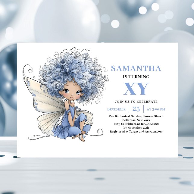 Strålande blå älva flicka 1-års födelsedags magisk inbjudningar (Radiant Blue Fairy Girl 1st Birthday Magic invitation)