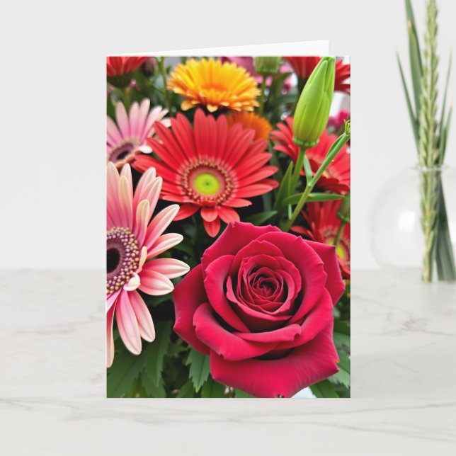 Strålande blommor morsdagskort kort (Framsida)