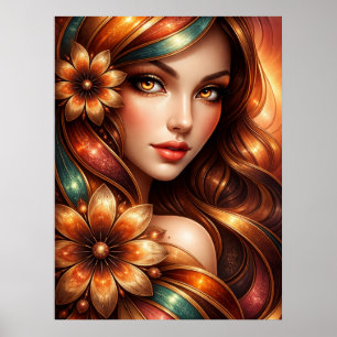 Strålande blomsterkvinnlig avbildning poster