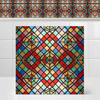 Strålande cirkel symmetrisk katedralfärgat glas kakelplatta