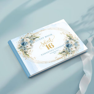 Strålande dammig blå blomster Sweet Sixteen gästbo Gästböcker