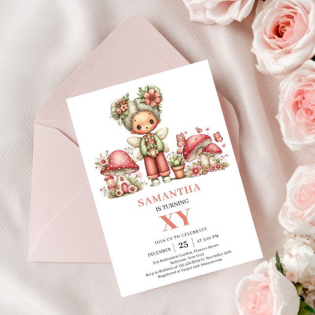 Strålande fe 4-års födelsedags rosor Invitation Inbjudningar (Radiant Fairy 4th Birthday Blush Flowers Invitation)