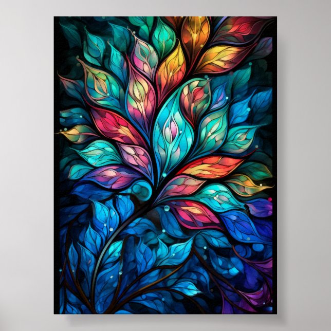 Strålande glasmålade blad i levande juveltoner poster (Framsidan)
