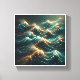 Strålande Glödande Vågor - Modern Teal och Guld Oc Canvastryck