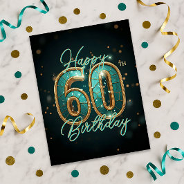 Strålande gnistrande teal och guld 60-årsdag vykort
