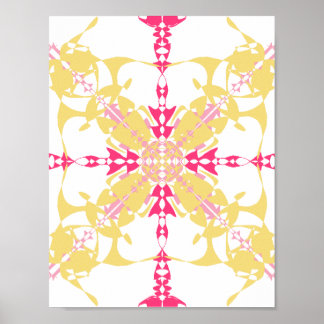 Strålande gul och rosa geometrisk Kalejdoskop Pri Poster