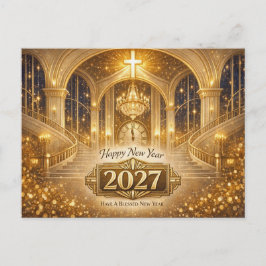 Strålande guld kristen välsignad nyår 2027 helg vykort