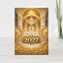 Strålande guld kristen välsignad nyår 2027 helgkort