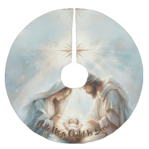 Strålande Heliga Familjens julkrubba Julgransmatta Borstad Polyester