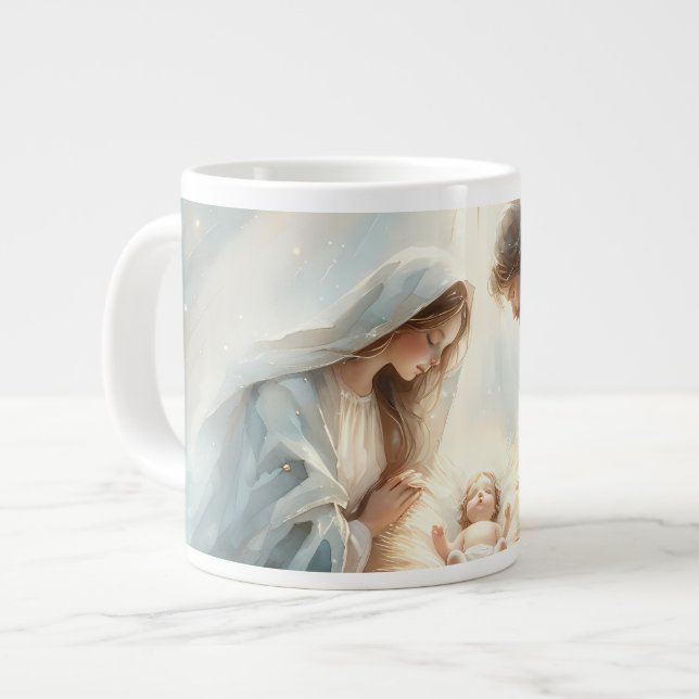 Strålande Heliga Familjens julkrubba Jumbo Mugg (Framsida vänster)