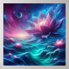 Strålande himmelskt oceanblom-fantasi poster