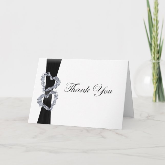 Strålande Hjärtan: Svart Band och Diamanthjärta Tack Kort (Framsida)