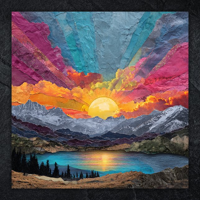 Strålande Horisont — Abstrakt Sjö vid Berglandskap Poster (Radiant Horizon — Abstract Mountain Lake Sunrise Poster)