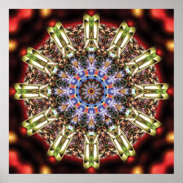 Strålande Kalejdoskopisk Mandala i Karmosinrött oc Poster