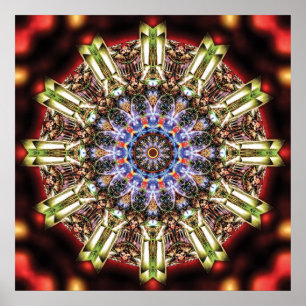 Strålande Kalejdoskopisk Mandala i Karmosinrött oc Poster