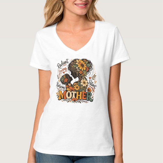 Strålande kärleksfull mor Blommig T Shirt (Framsida)