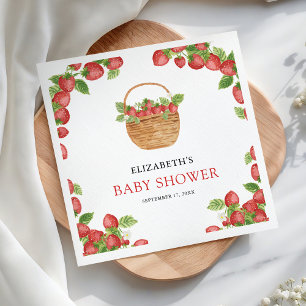 Strålande korg jordgubbssöt baby shower pappersservett