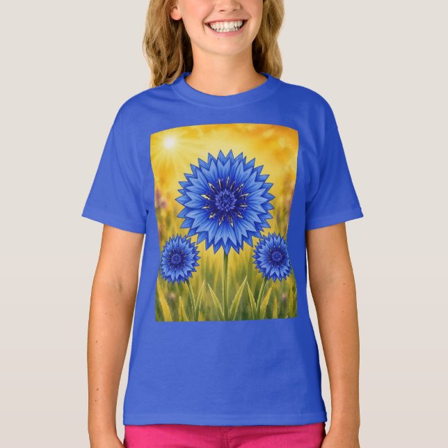 Strålande kronblad serie – Kornblomma T Shirt (Framsida)