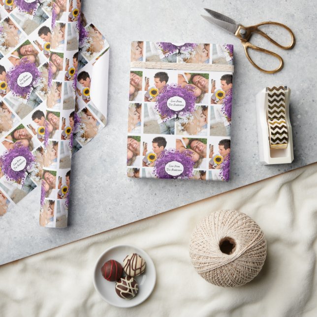 Strålande lila hjärtbladsträd bröllop presentpapper (Hantverk)