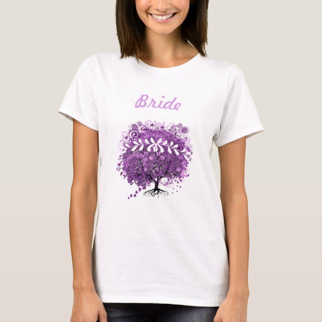 Strålande lila hjärtbladsträd bröllop tee shirt (Framsida)
