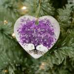 Strålande lila romantisk hjärtbladbröllop julgransprydnad keramik<br><div class="desc">Under stjärnorna gnistrande girland och stjärnor med rustika romantiska murar och eldflugor på en silverfärgad bakgrund  Mural Strålande lila lila hjärtblad eldflugor träd bröllopsuppsättning- se fler Whimsical Tree-inbjudningar-</div>