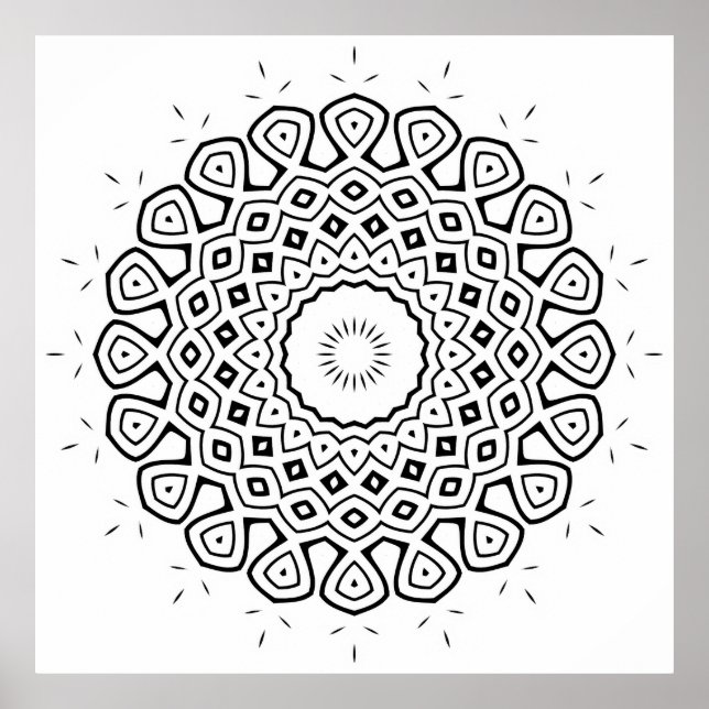 Strålande Mandala Målarbild med Tårringsformad Rin Poster (Framsidan)