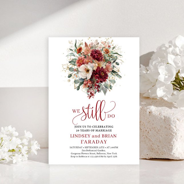 Strålande Marsala Boho Blommig Löftesförnyelse Inb Inbjudningar (Radiant Marsala Boho Floral Vow Renewal Invite

)