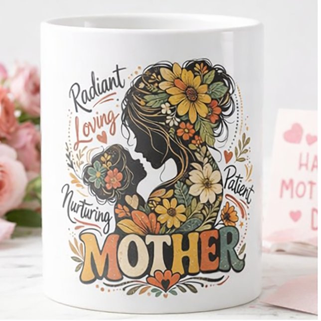 Strålande moderns blommiga siluett jumbo mugg (Skapare uppladdad)