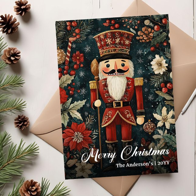 Strålande nostalgisk julnötknäppare som kan skriva julkort (Radiant nostalgic Christmas nutcracker printable Holiday Card)