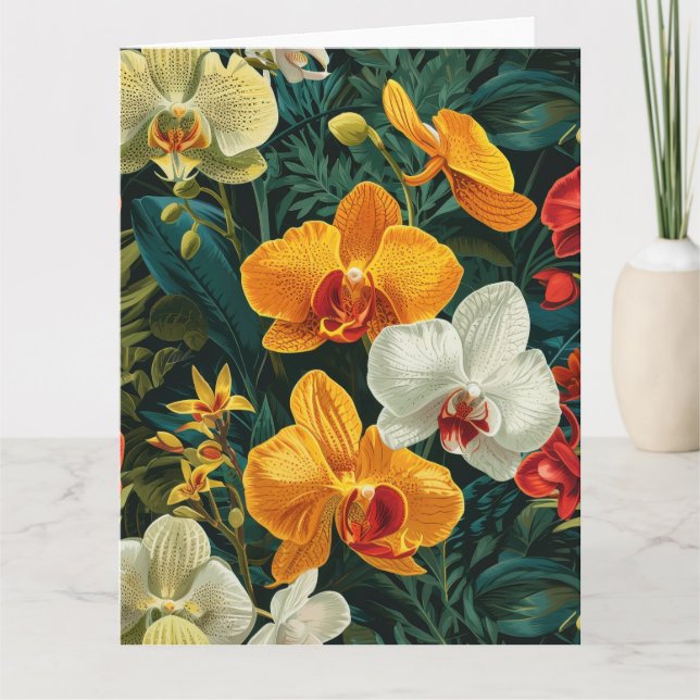 Strålande orkidé trio födelsedag kort (Framsida)