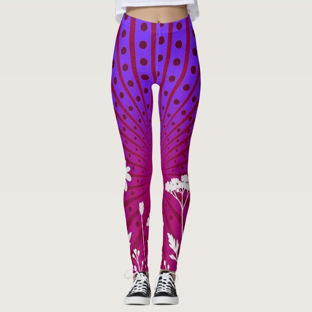  strålande prickig silhuett Blommar  Leggings (Framsida)