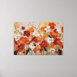 Strålande röd och gul blomstermässig abstrakt vägg canvastryck