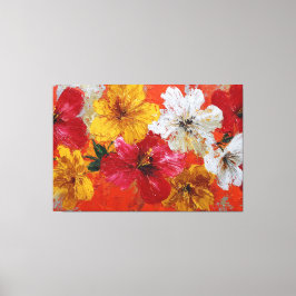 Strålande röd och gul blomstermässig abstrakt vägg canvastryck