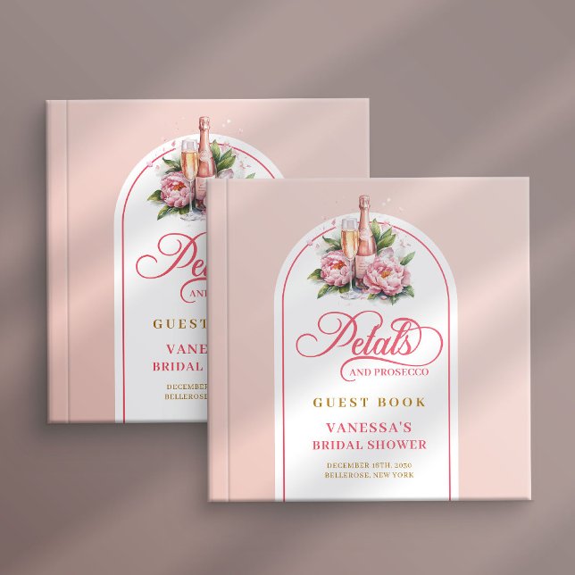 Strålande rodnad och gyllene kronblad prosecco sig gästböcker (Radiant blush and gold petals prosecco sign book)