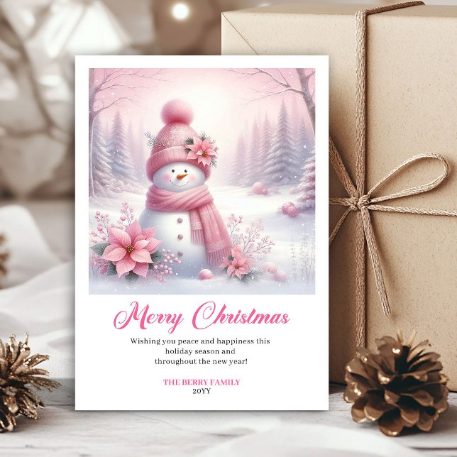 Strålande rosa snömannen vinter barn kort digital  (Radiant pink snowman winter kids card digital file)