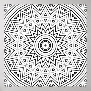 Strålande Sicksack Triangel Mandala Mönster Konst Poster