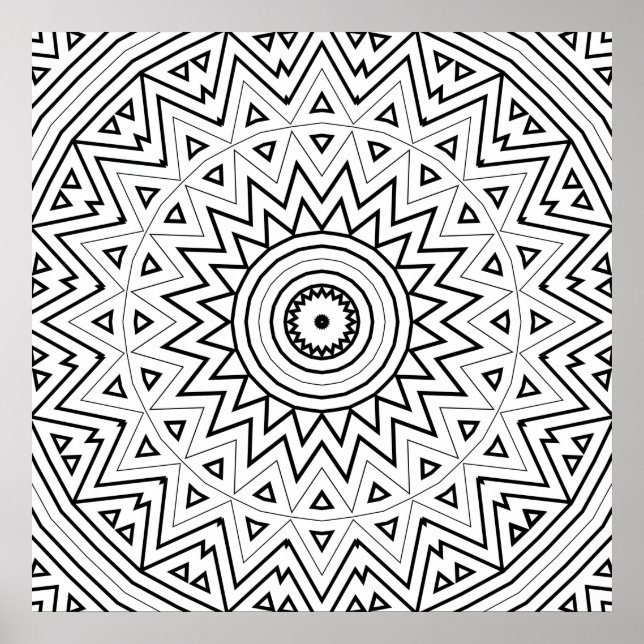 Strålande Sicksack Triangel Mandala Mönster Konst Poster (Framsidan)