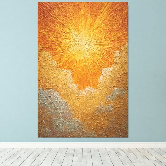 Strålande sol med gyllene moln Texturerad abstrakt Canvastryck (Insitu (trägolv))
