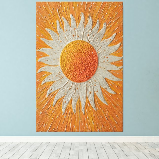 Strålande sol med vita flammar abstrakt konst canvastryck (Insitu (trägolv))